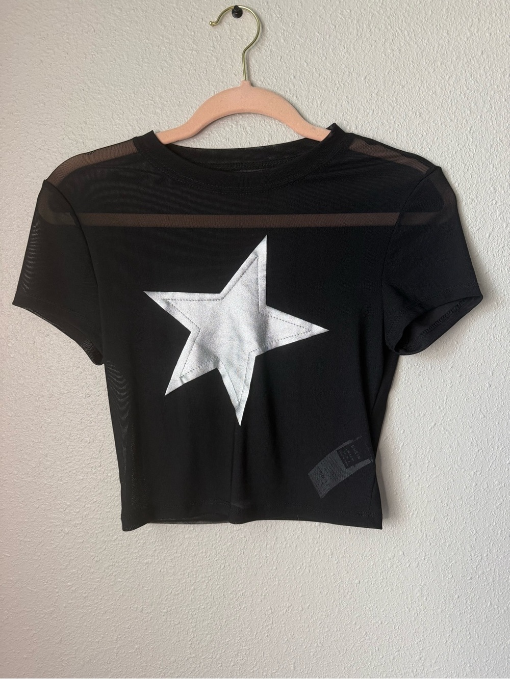 SHEIN Black Crop Top with White Star Graphic